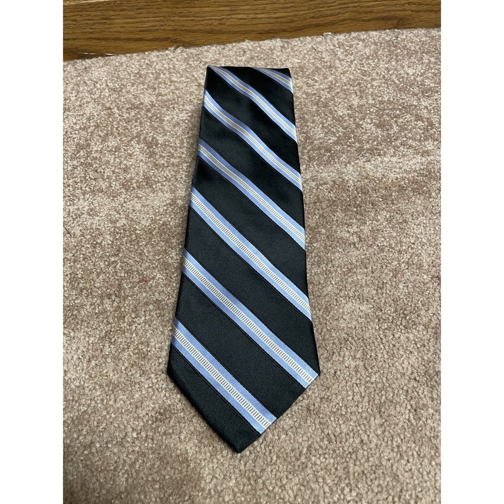 Tommy Hilfiger 100% Silk Neck Tie Plaid Blue White Striped 3.5" Preppy